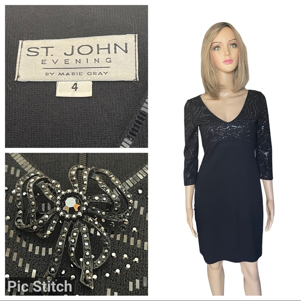 St. John evening embellished black women dress size 4